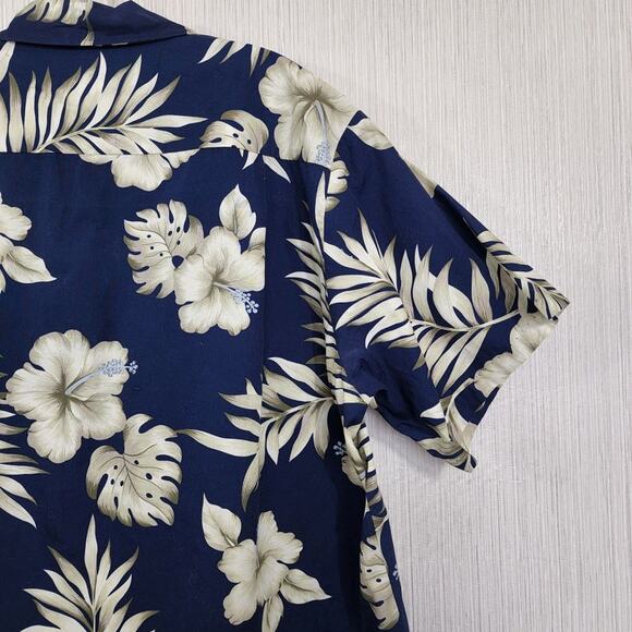 RJC Vintage Hawaiian print short sleeve button up shirt hibiscus & palm men's L - Picture 4 of 8
